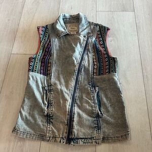 Billy by Flying Tomato Women's Blue Vest Denim Diagonal Zipper size s